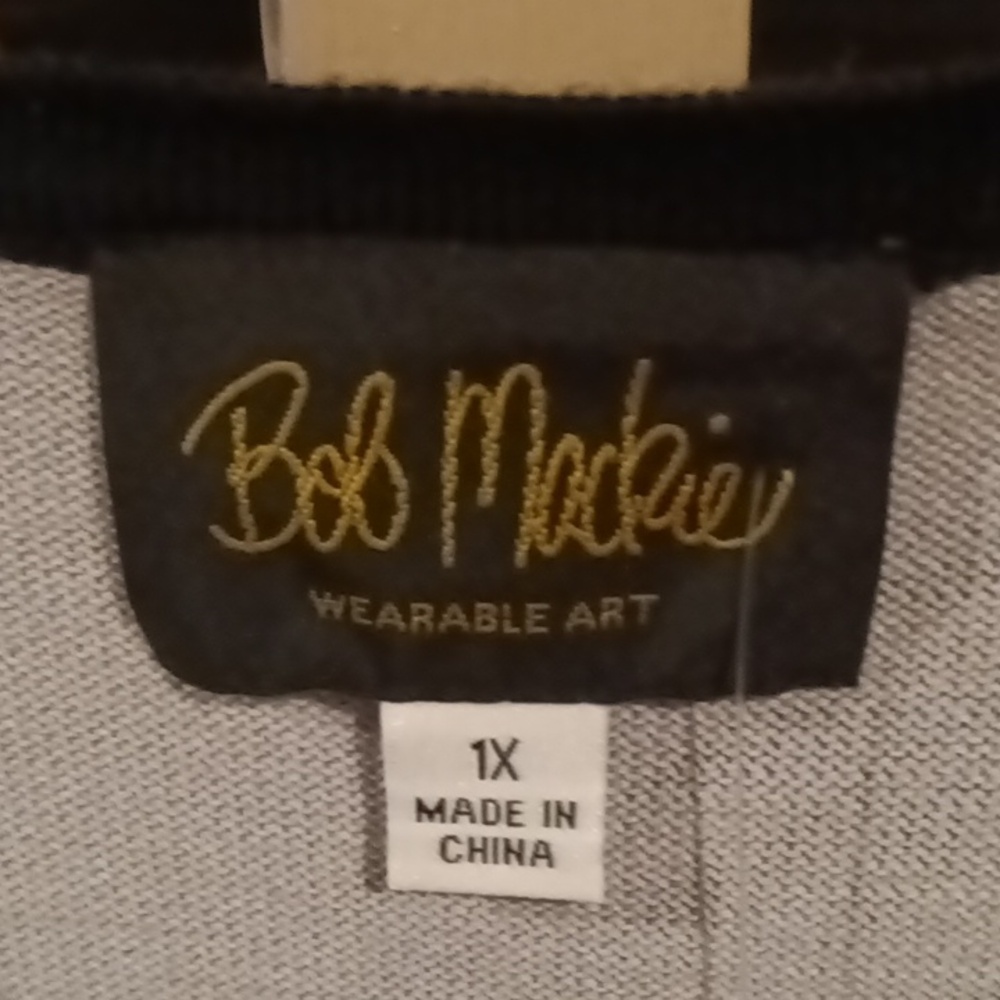 FINAL PRICE NWT Bob Mackie black/gray 3/4 sleeve cardigan w foliage print 1X